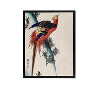 Artery8 Pheasant & Small Pine Framed Canvas Wall Art Print Utagawa Hiroshige in Red | Size: W18" x H24" Artery8 Red W18" x H24"