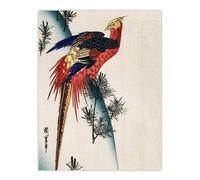 Artery8 Pheasant & Small Pine Vintage Japan Wall Art Print Hiroshige in Red | Size: W24" x H32" Artery8 Red W24" x H32"