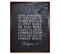 Artery8 Philippians 1:6 He Who Began A good Work Carry it On Christ Jesus Christian Bible Verse Quote Scripture Typography Art Print Framed Poster Wall Decor 12x16 inch