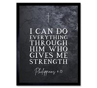 Artery8 Philippians 4:13 Everything Through Him Who Gives Me Strength Christian Bible Verse Quote Scripture Typography Art Print Framed Poster Wall Decor 12x16 inch