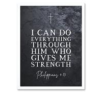 Artery8 Philippians 4:13 Everything Through Him Who Gives Me Strength Christian Bible Verse Quote Scripture Typography Art Print Framed Poster Wall Decor 12x16 inch