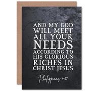 Artery8 Philippians 4:19 GOD Will Meet All Your Needs Christ Jesus Christian Bible Verse Quote Scripture Typography Sealed Greeting Card Plus Envelope Blank inside