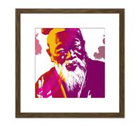 Artery8 Philosopher Confucius Orange Magenta Watercolour Painting Square Wooden Framed Wall Art Print Picture 8X8 Inch in Brown Artery8 Brown