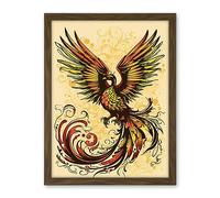 Artery8 Phoenix Emerging from Flames Tattoo Ink Body Art Rockabilly Americana 50s Artwork Framed Wall Art Print 18X24 Inch