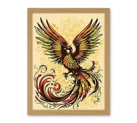 Artery8 Phoenix Emerging from Flames Tattoo Ink Body Art Rockabilly Americana 50s Artwork Framed Wall Art Print 18X24 Inch