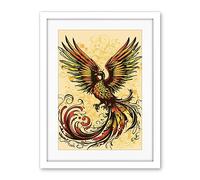 Artery8 Phoenix Emerging from Flames Tattoo Ink Body Art Rockabilly Americana 50s Artwork Framed Wall Art Print 18X24 Inch