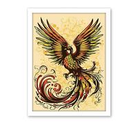 Artery8 Phoenix Emerging from Flames Tattoo Ink Body Art Rockabilly Americana 50s Artwork Framed Wall Art Print 18X24 Inch