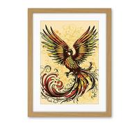 Artery8 Phoenix Emerging from Flames Tattoo Ink Body Art Rockabilly Americana 50s Artwork Framed Wall Art Print 18X24 Inch