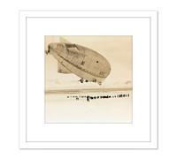 Artery8 Photo Airship Norway Mooring NY-Alesund 1926 8X8 Inch Square Wooden Framed Wall Art Print Picture with Mount in White Artery8 White