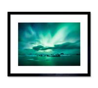 Artery8 Photo Arctic Aurora Borealis Northern Lights 12x16" Framed Art Print in Blue | Size: W12" x H16" Artery8 Blue W12" x H16"