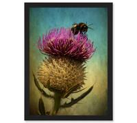 Artery8 Photo Bumble Bee Thistle Flower Scotland Picture Wall Art Print - A4 Size