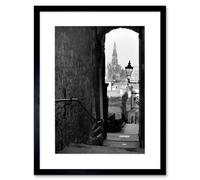 Artery8 Photo Cityscape Edinburgh Royal Mile Lane Black White Framed Wall Art Print