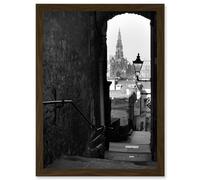 Artery8 Photo Cityscape Edinburgh Royal Mile Lane Black White Scotland Artwork Framed Wall Art Print A4 in Brown Artery8 Brown