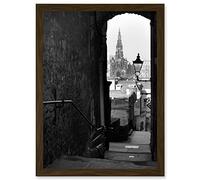 Artery8 Photo Cityscape Edinburgh Royal Mile Lane Black White Scotland Artwork Framed Wall Art Print A4