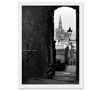 Artery8 Photo Cityscape Edinburgh Royal Mile Lane Black White Scotland Artwork Framed Wall Art Print A4