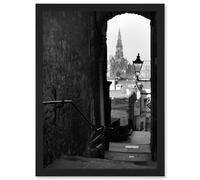Artery8 Photo Cityscape Edinburgh Royal Mile Lane Black White Scotland Artwork Framed Wall Art Print A4 Artery8 Black