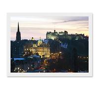 Photo Cityscape Landmark Edinburgh Castle Sunset Scotland Artwork Framed Wall Art Print A4 Artery8 White One Size