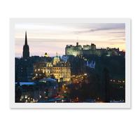 Photo Cityscape Landmark Edinburgh Castle Sunset Scotland Artwork Framed Wall Art Print A4 Artery8 White One Size