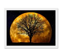 Artery8 Photo Composition Nature Silhouette Moon Star Tree Artwork Framed Wall Art Print A4