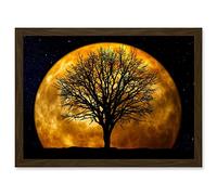 Artery8 Photo Composition Nature Silhouette Moon Star Tree Artwork Framed Wall Art Print A4