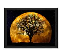 Artery8 Photo Composition Nature Silhouette Moon Star Tree Artwork Framed Wall Art Print A4
