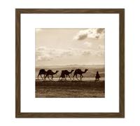 Artery8 Photo Egyptian Camel Train Caravan Desert Panorama 8X8 Inch Square Wooden Framed Wall Art Print Picture with Mount in Brown Artery8 Brown