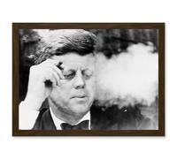 Photo JFK John F Kennedy Smoking Cigar US President Picture A4 Artwork Framed Wall Art Print Artery8 Brown One Size