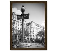 Photo Landmark Classic Metro Sign Paris France Subway Black White Artwork Framed Wall Art Print A4 Artery8 Brown One Size