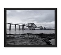 Photo Landmark River Forth Rail Bridges Road Scotland Artwork Framed Wall Art Print A4 Artery8 Black One Size