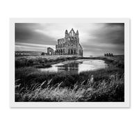 Artery8 Photo Landscape Whitby Abbey Ruin England UK Black White Artwork Framed Wall Art Print A4 Artery8 White