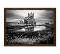 Artery8 Photo Landscape Whitby Abbey Ruin England UK Black White Artwork Framed Wall Art Print A4 in Brown Artery8 Brown