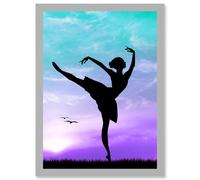 Artery8 Photo Mock Up Silhouette Sunset Ballet Dancer A4 Artwork Framed Wall Art Print in Light Grey Artery8 Light Grey