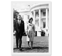 Photo President USA John Jackie Kennedy JFK White House Lawn Artwork Framed Wall Art Print A4 Artery8 White One Size