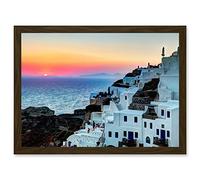 Artery8 Photo Scenic Sunset Oia Santorini Greece Buildings Artwork Framed Wall Art Print A4