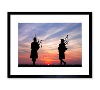 Artery8 Photo Silhouette Sunset Scottish Pipers 12X16" Framed Wall Art Print