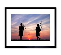Wee Blue Coo Photo Mock Up Silhouette Sunset Scottish Pipers Framed Wall Art Print