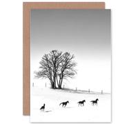 Wee Blue Coo CARD GREETING GIFT PHOTO WINTER LANDSCAPE BARE TREES RUNNING HORSES