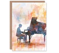 Artery8 Pianist Musician Playing Grand Piano Watercolour For Him Or Her Art Birthday Personalised Card