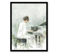 Artery8 Pianist Playing Piano Misty Forest Watercolour Living Room Artwork Framed Wall Art Print 18X24 Inch