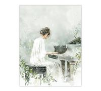 Artery8 Pianist Playing Piano Misty Forest Watercolour Living Room Extra Large XL Wall Art Poster Print
