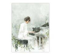 Artery8 Pianist Playing Piano Misty Forest Watercolour Wall Art Print in Green | Size: W18" x H24" Artery8 Green W18" x H24"