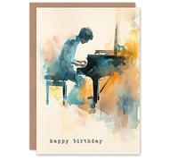 Artery8 Pianist Playing Piano Music Abstract Watercolour Blank For Him Or Her Art Birthday Card