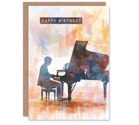 Artery8 Pianist Playing Piano Musician Music Watercolour For Him Or Her Art Birthday Personalised Card