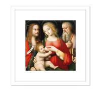 Artery8 Piccinelli Brescianino Madonna Child John Baptist Painting 8X8 Inch Square Wooden Framed Wall Art Print Picture with Mount in White Artery8 White