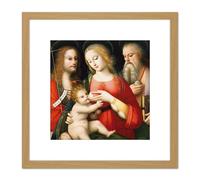 Artery8 Piccinelli Brescianino Madonna Child John Baptist Painting 8X8 Inch Square Wooden Framed Wall Art Print Picture with Mount in Light Oak Artery8 Light Oak