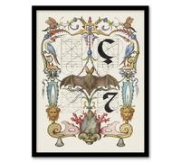 Artery8 Pictoral Letter Guide with Bat Calligraphy Framed Wall Art Print in White | Size: W12" x H16" Artery8 White W12" x H16"