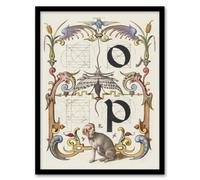 Artery8 Pictorial Letter Guide O And P Calligraphy Framed Wall Art Print 12X16"