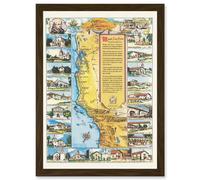 Pictorial Map Putnam 1949 California Missions History Artwork Framed Wall Art Print A4 Artery8 Brown One Size