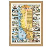 Pictorial Map Putnam 1949 California Missions History Artwork Framed Wall Art Print A4 Artery8 Light Oak One Size