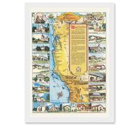 Pictorial Map Putnam 1949 California Missions History Artwork Framed Wall Art Print A4 Artery8 White One Size